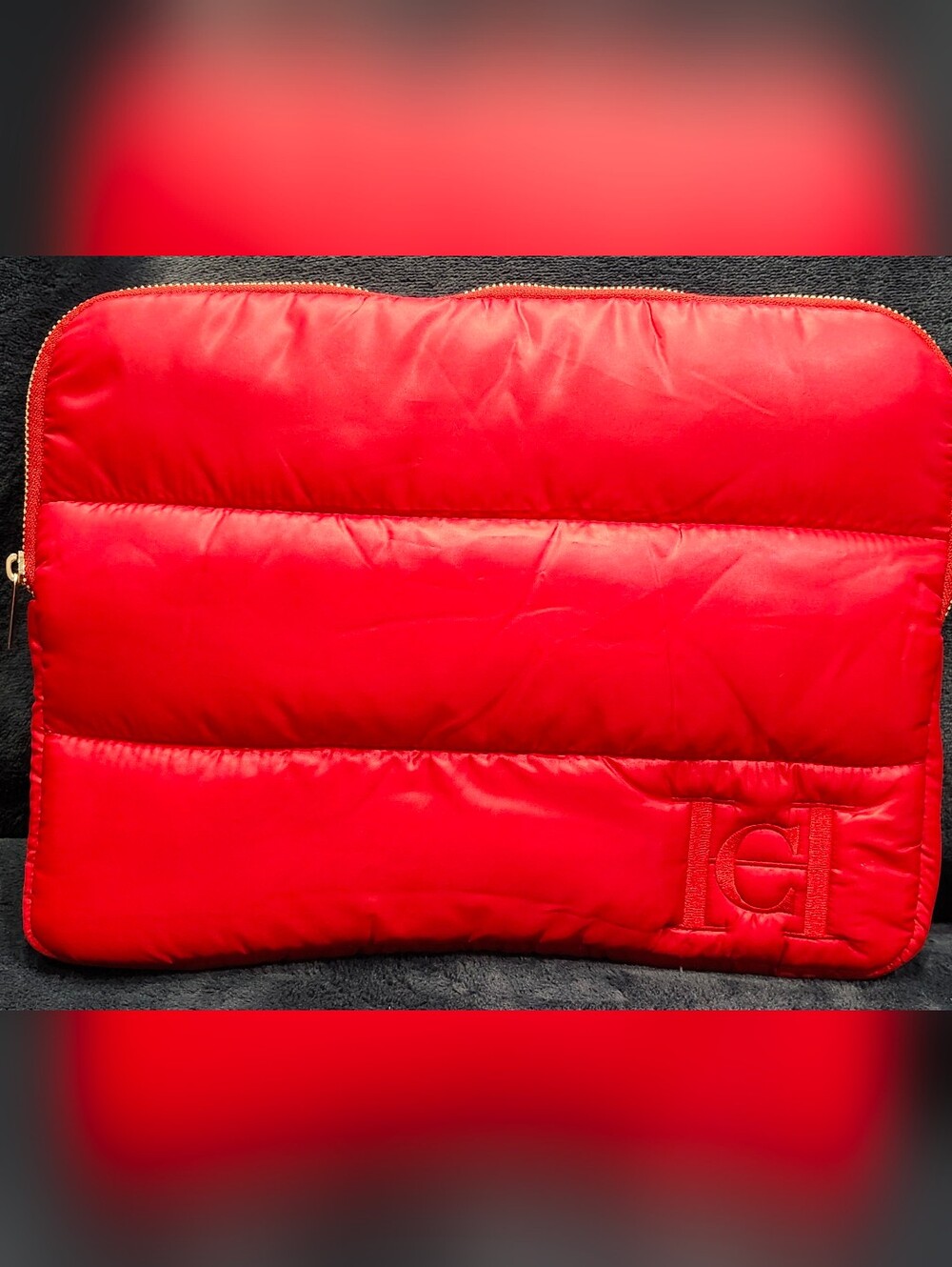 NWOT Carolina Herrera Red Puffer Tablet Case Gold Zipper
